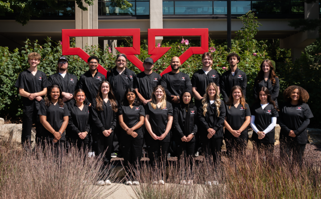 YSU Radiologic Technology students posing together on the Youngstown State University campus.
