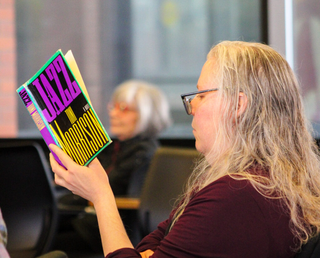 YSU English department chair Dr. Laura Beadling reading Jazz by Toni Morrison